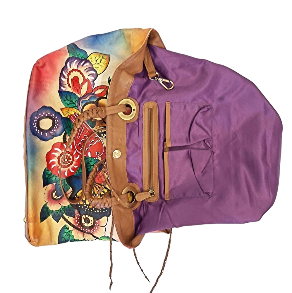 Sharif Hand Painted 1827 Birds and Flowers and Butterflies Tote Bag - Picture 10 of 16